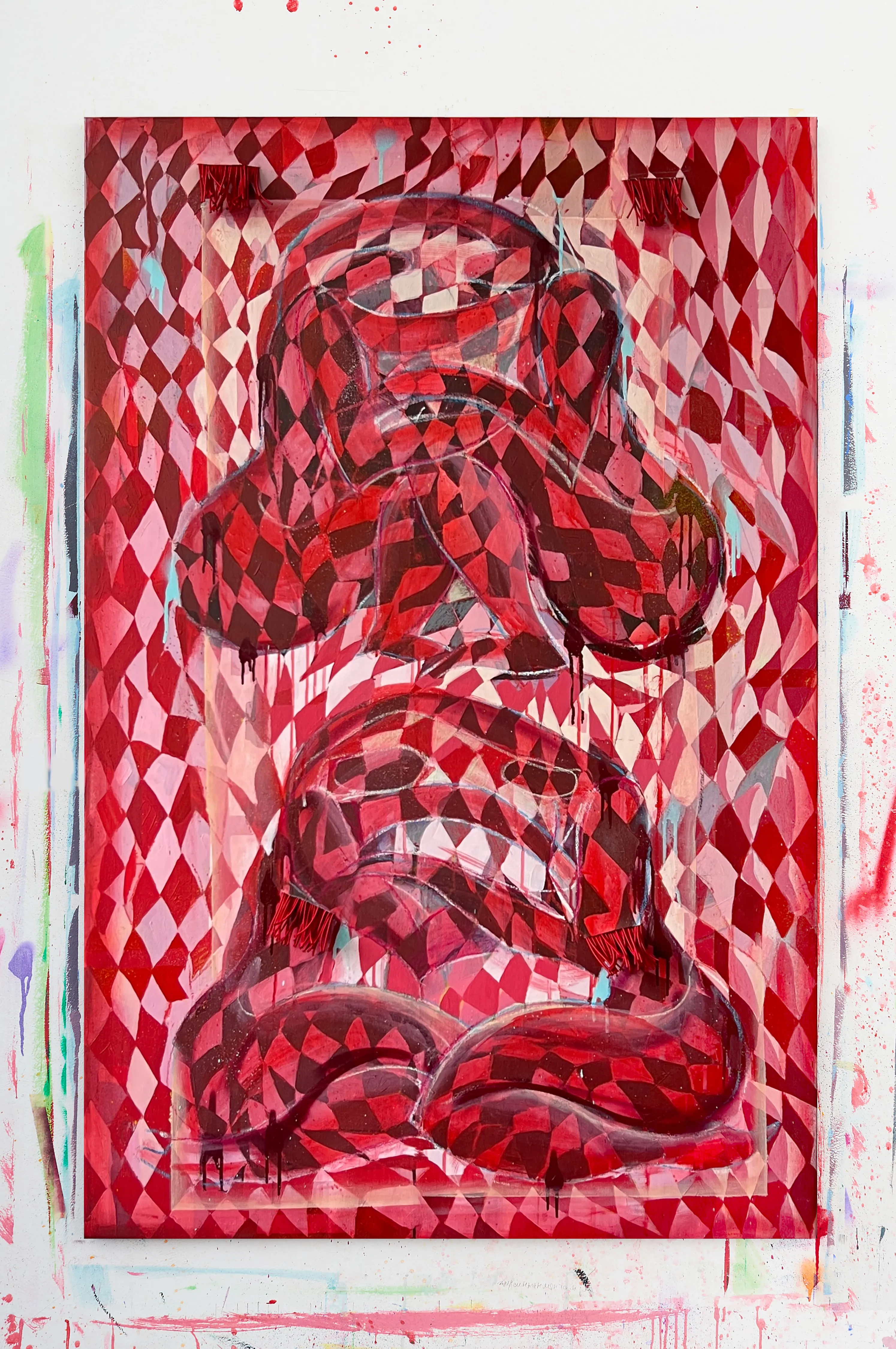 Image of Rhythms of Unity by Liza Obukhovska, size: 95x145cm, made of canvas, acrylic, spray, textile, Painting medium, from Portugal, part of the ATLANTkY series, priced at $1200