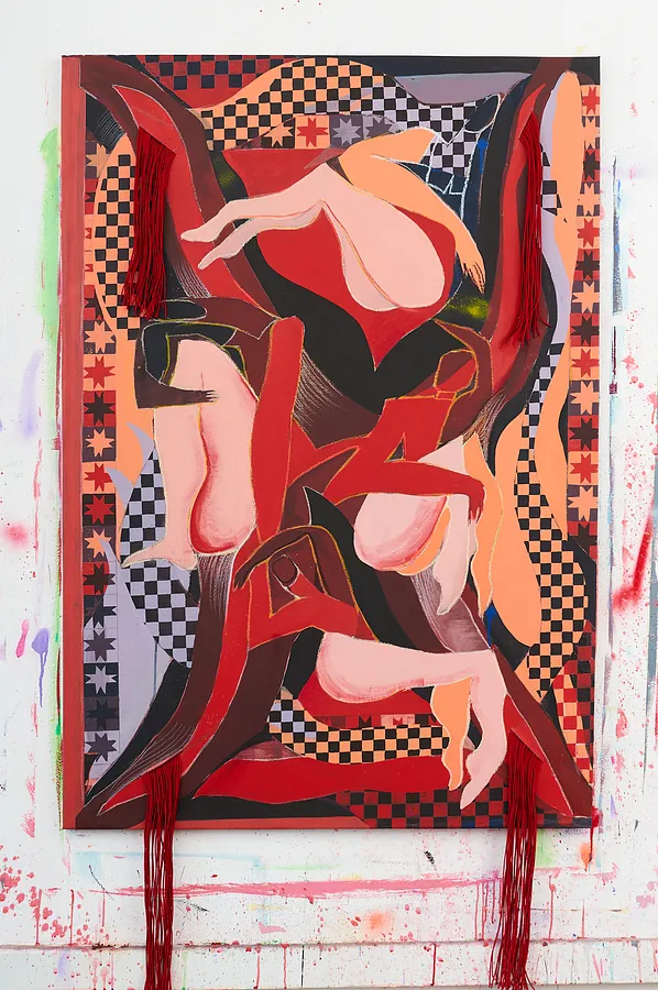 Image of Connection by Liza Obukhovska, size: 100x145, made of canvas, acrylic, spray, textile, Painting medium, from Portugal, part of the ATLANTkY series, priced at $1500