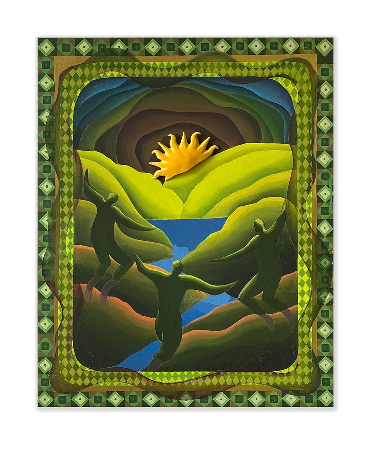 Image of entrance to the magical world by Liza Obukhovska, size: 80x100, made of canvas, acrylic, spray, textile, Painting medium, from Khmelnytskyi, part of the When we were hills series, priced at $1300