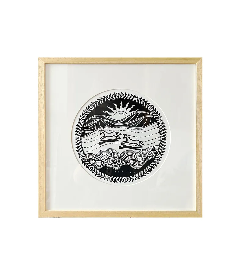 Image of unicorns in Podillia by Liza Obukhovska, size: 32x32, made of PRINT, Graphics medium, from Khmelnytskyi, part of the When we were hills series, priced at $100