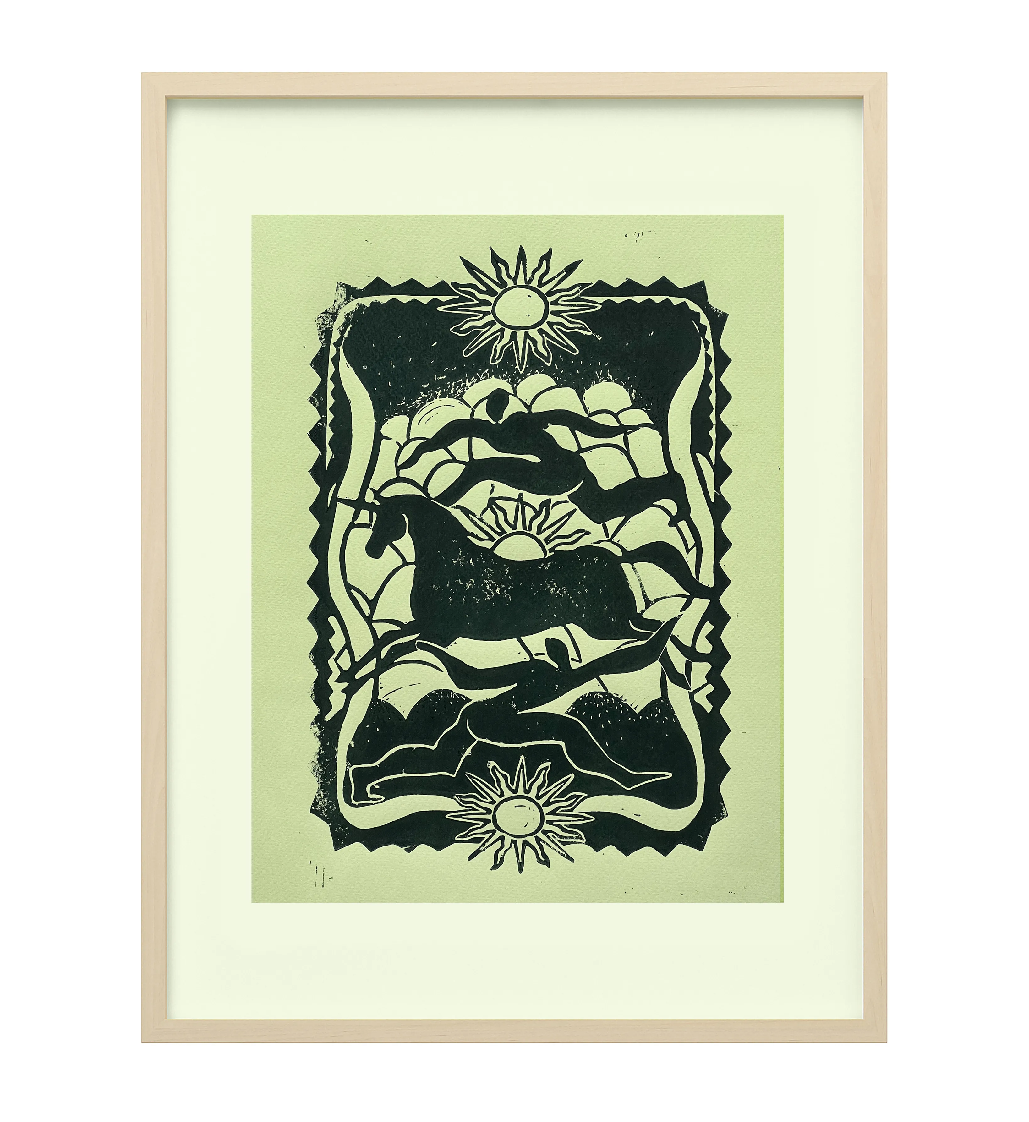 Image of UNICORN HUNT by Liza Obukhovska, size: А3, made of PRINT, Graphics medium, from Khmelnytskyi, part of the LINOCUT series, priced at $100